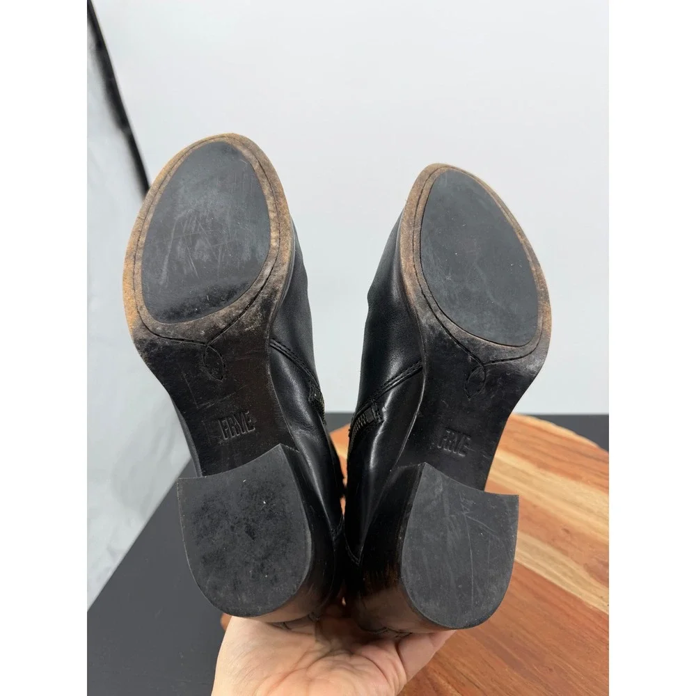 Frye Ankle Boots Women Size 8 Black Leather Pointed Toe Block Heel Zip
